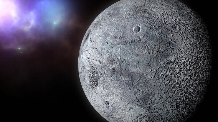 4k planeta eris com fundo de nuvens nebulosas no espaço, o universo