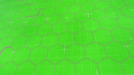 Animation-of-grey-lines-on-network-of-hexagons-on-green-background