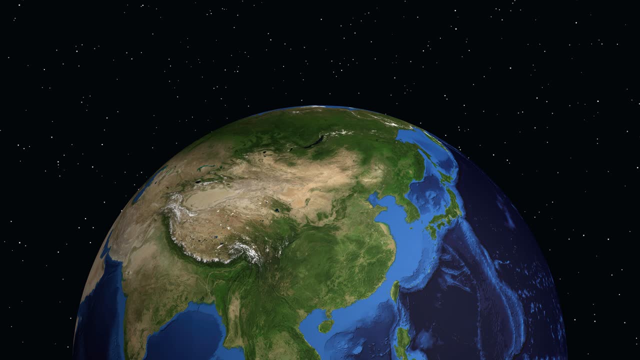 Animasi digital melesat dari luar angkasa ke penanda lokasi di atas Barnaul, Rusia