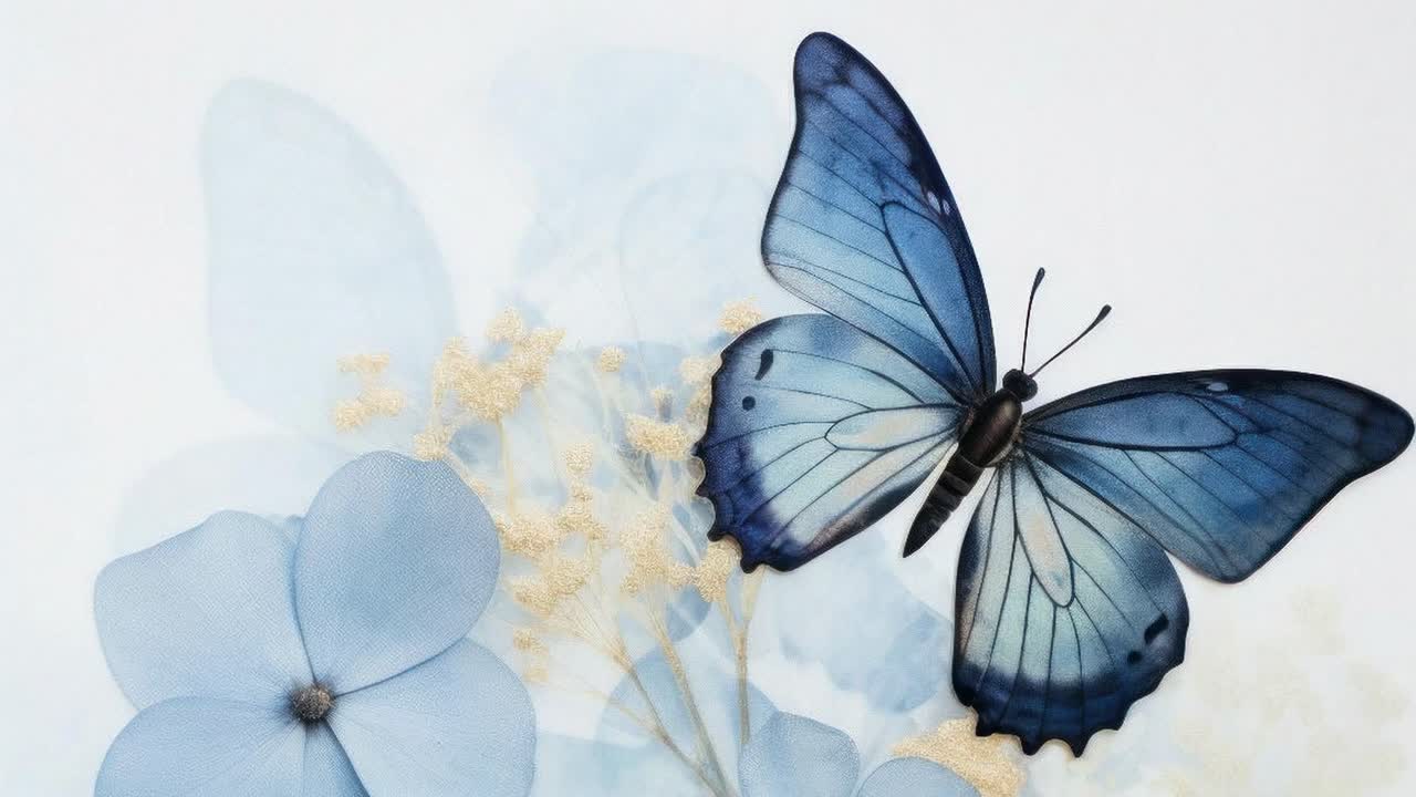 Nahaufnahme-Video von zwei blauen Schmetterlingen auf pastellfarbenen Blumen, aufgenommen aus seitlichem Winkel