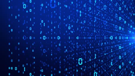 el ciberespacio futurista abstracto de partículas de código binario azul en el fondo del bucle.