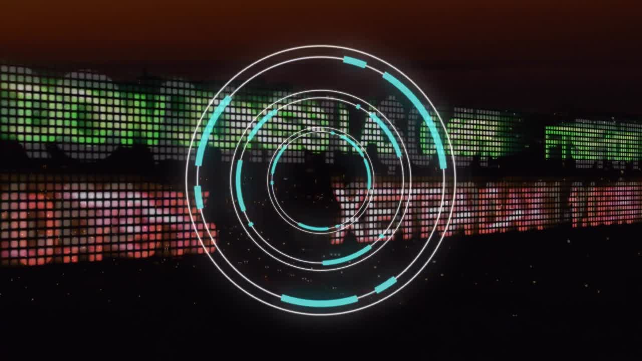 Animation of scope scanning over stock market on black background