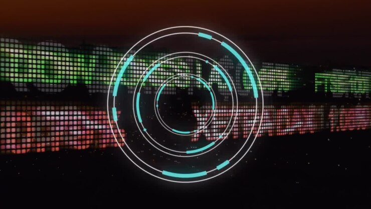 Animation of scope scanning over stock market on black background