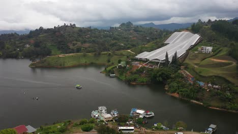 Aerial-view-of-lake-region-near-Guatape,-Colombia,-an-area-where-the-famous-druglord,-Pablo-Escobar,-spent-time