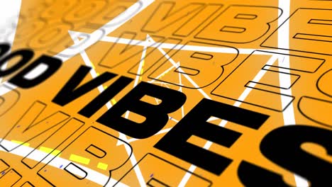 digitale animatie van goede vibes tekst tegen abstracte vormen die zich bewegen op oranje achtergrond
