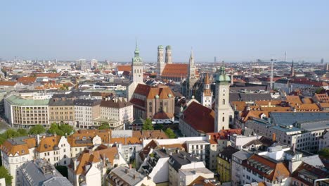 Aerial-Orbiting-Shot-with-View-of-Munich's-Famous-Marienplatz-Square