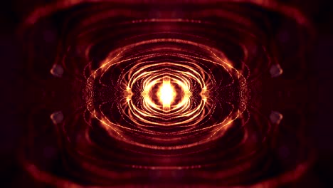 animación de bucle 3d como fondo de ciencia ficción de partículas brillantes con profundidad de campo y bokeh para bucle vj. las partículas forman línea y cuadrícula de superficie. v11 oro rojo