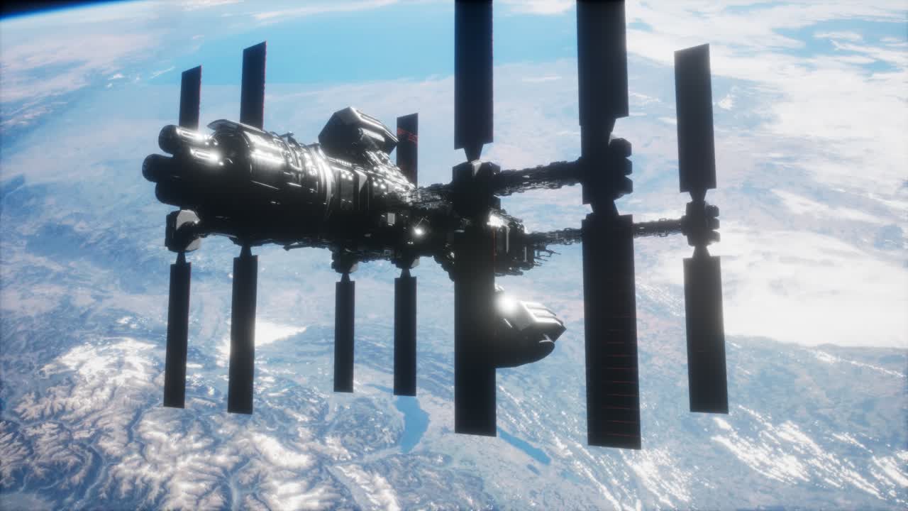 A view of the Earth and a spaceship. ISS is orbiting the Earth