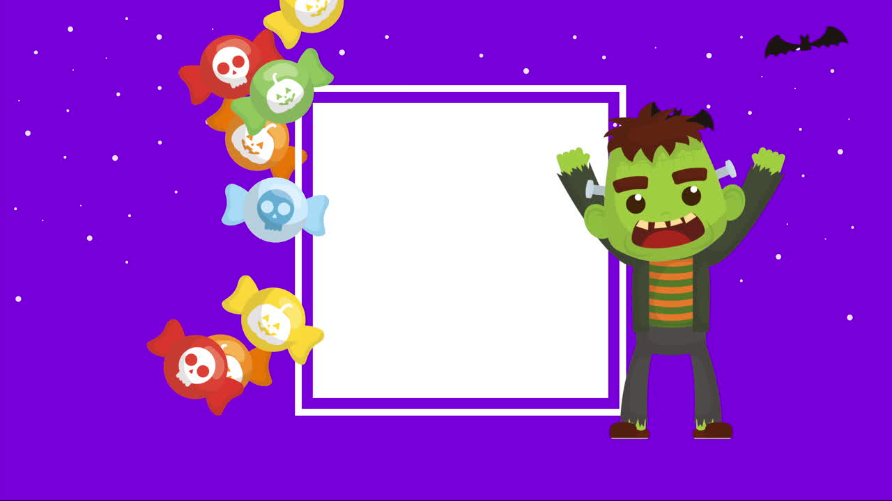 escena oscura de halloween con frankenstein y dulces