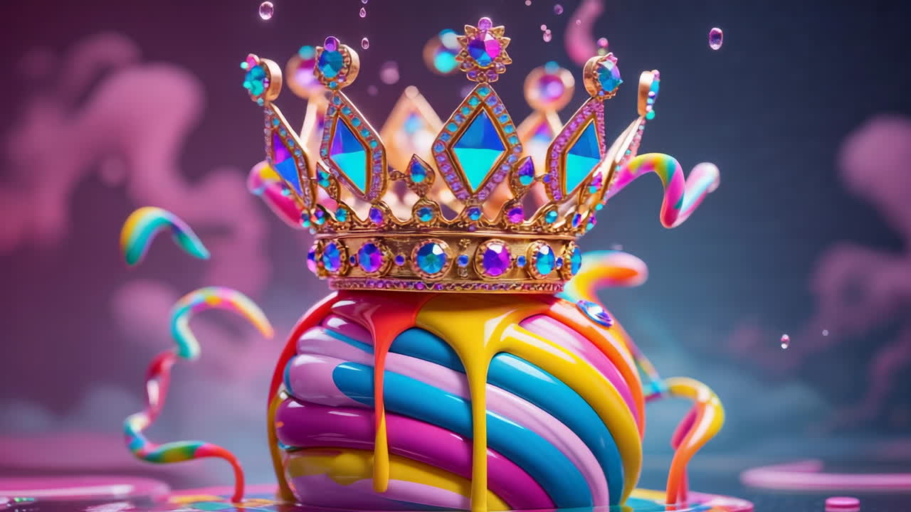 Whimsical Jeweled Crown on a Melting Candy Base