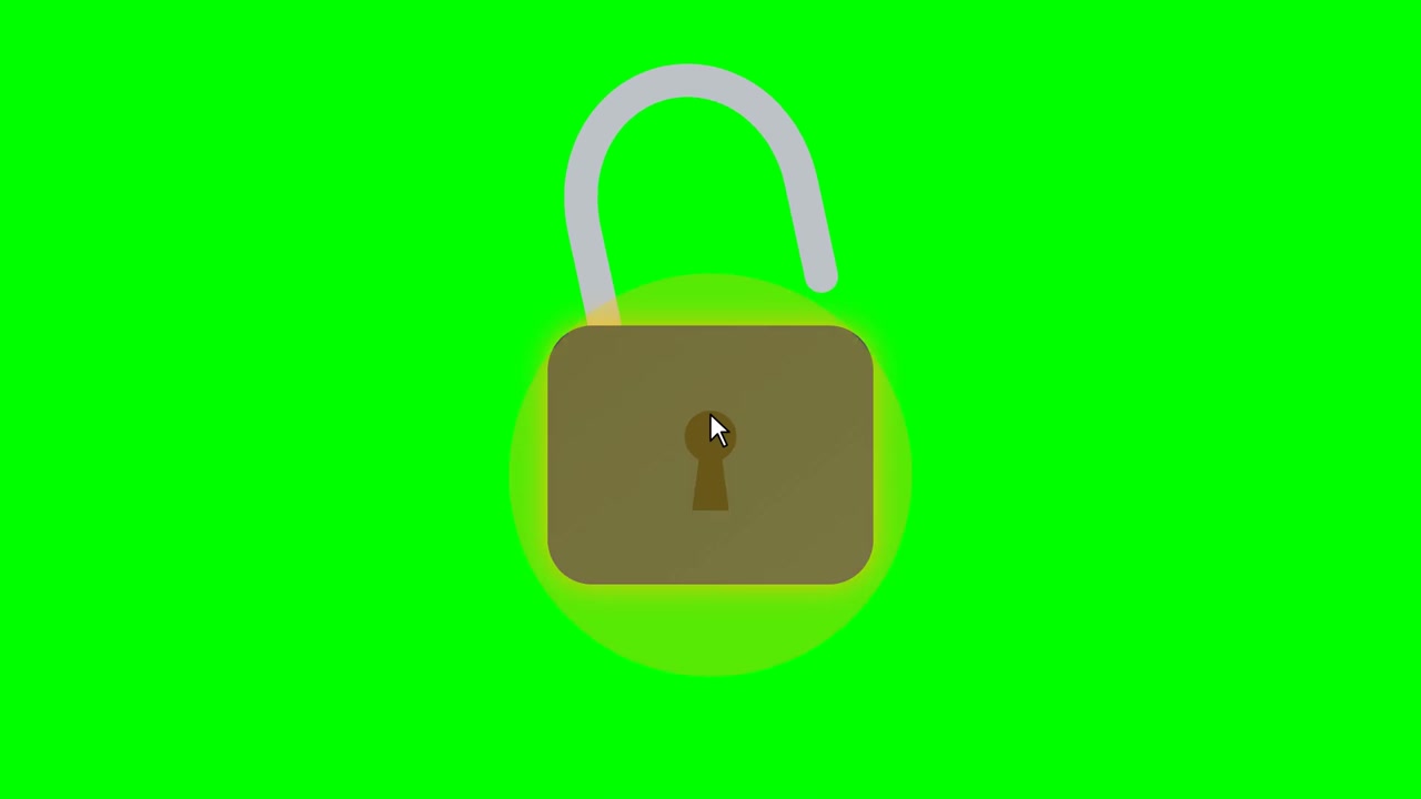 Animazione digitale di un lucchetto che si sblocca su schermo verde