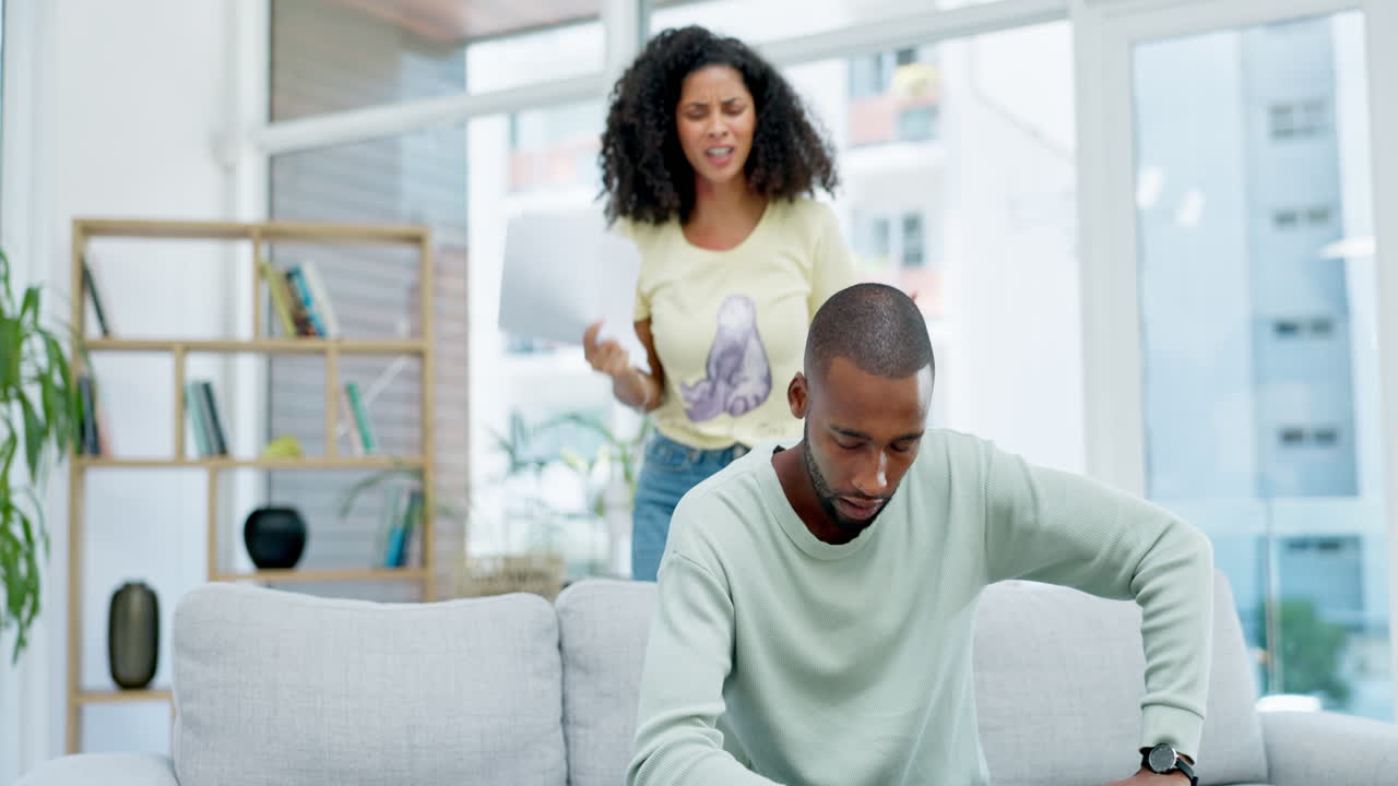 Conflict, documents and couple in an argument