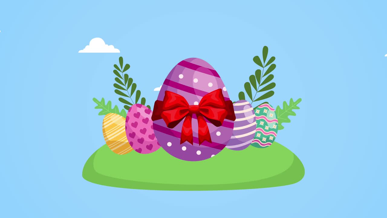 happy easter day with eggs painted scene