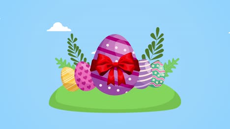 happy easter day with eggs painted scene