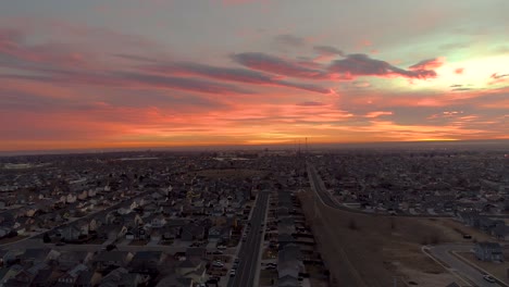 a drone sunrise over greeley colorado on a december morning