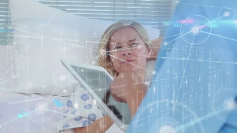 animación de redes de conexiones a través de diversos médicos y pacientes que usan tablets