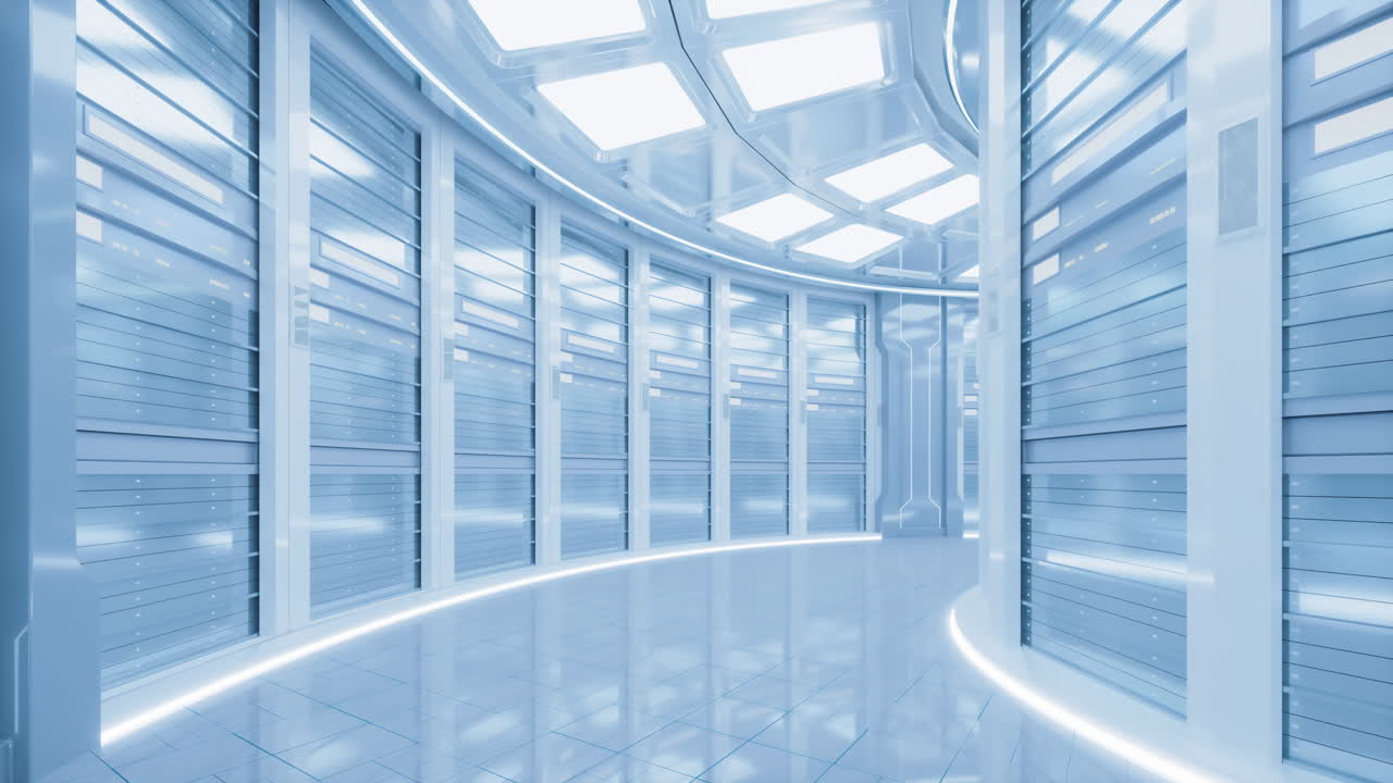 랙 및 데이터 센터, 빅 데이터 및 클라우드 컴퓨팅 개념, 3d 렌더링