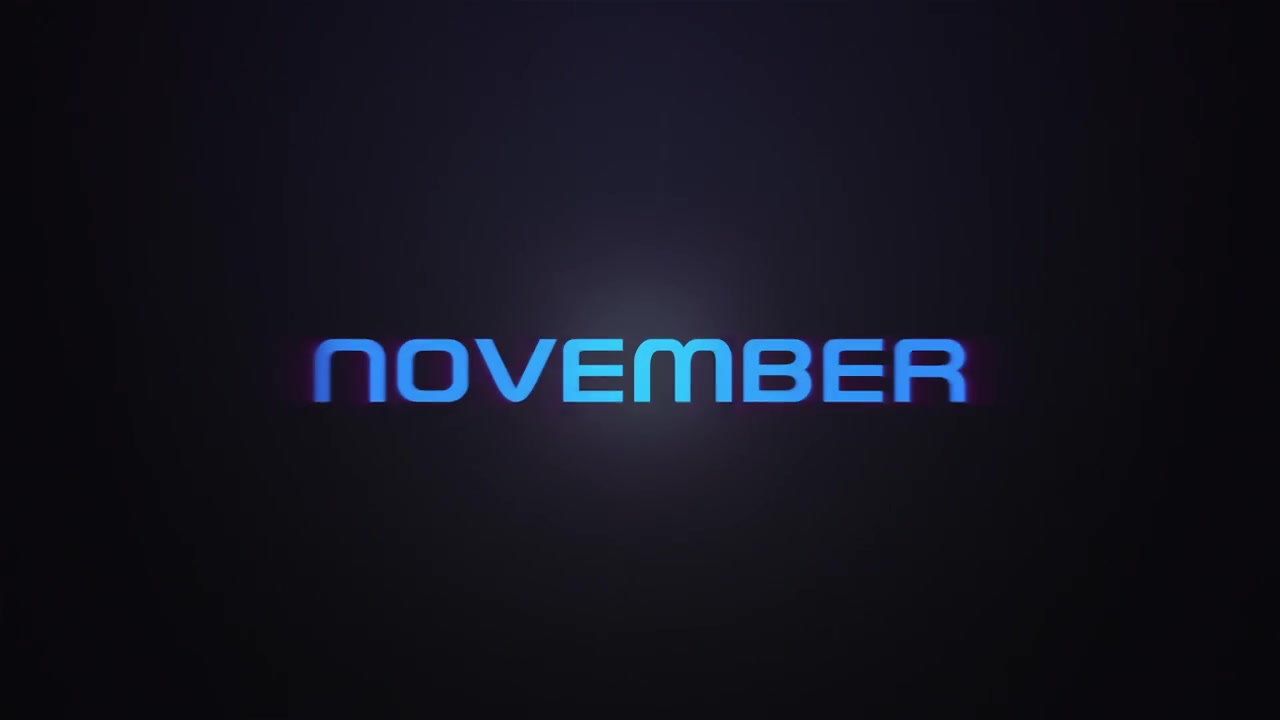 Glowing explosion NOVEMBER text reveal blue and pink