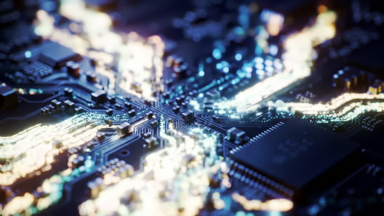 A Stunning Close-Up of a Modern Circuit Board Showcasing Intricate Pathways and Illuminated Connections, Highlighting the Complexity of Technology
