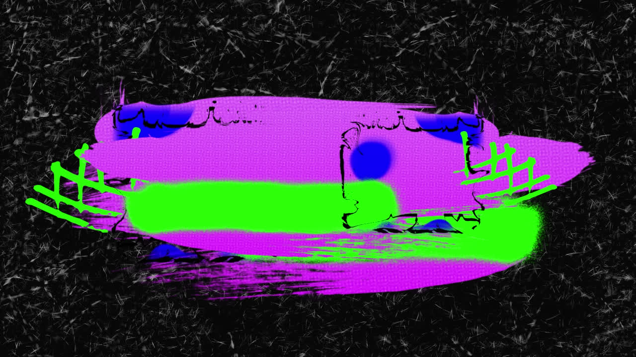 Animazione di macchie di vernice astratte rosa, blu e verdi, su erba monocromatica