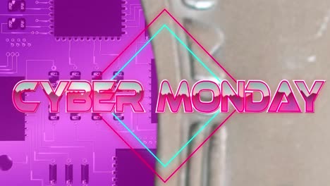 Animation-Von-Cyber-Monday-Texten-über-Geometrischen-Formen-Und-Prozessorkernen