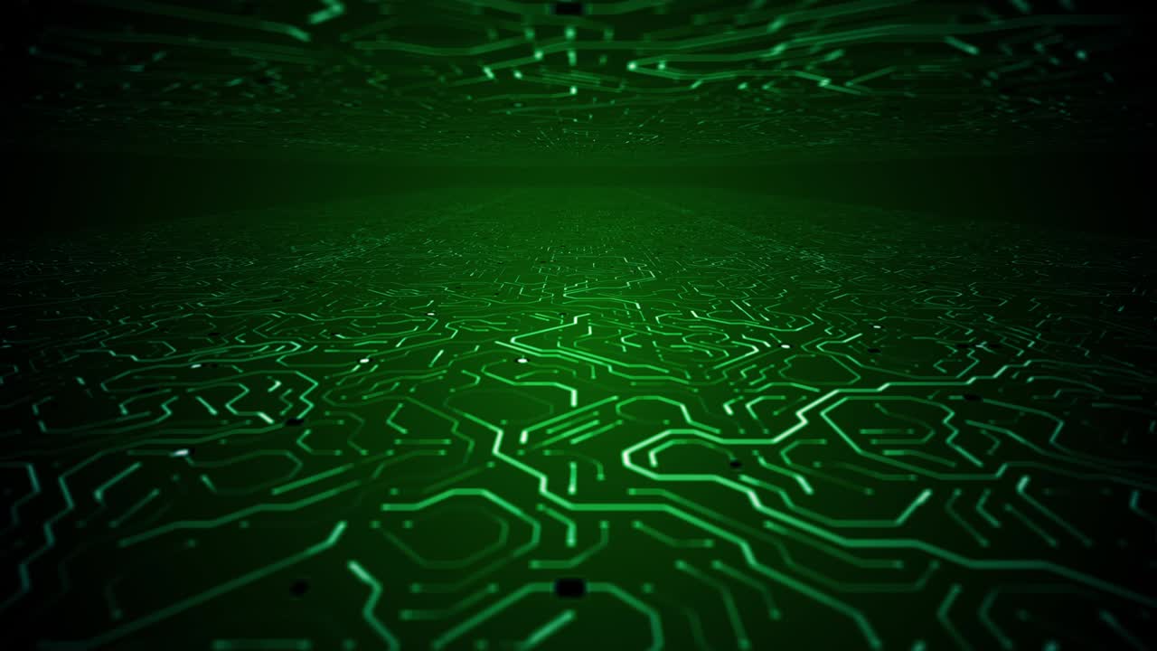 viaje interminable sobre la placa de circuitos de color verde profundo bucle de fondo de la habitación