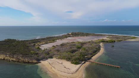 Vista-Aérea-De-Salinas-En-Isla-Cabra,-Montecristi-En-República-Dominicana