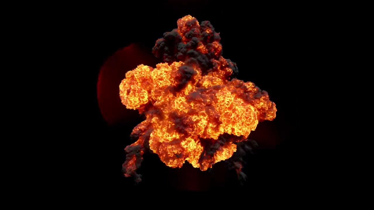 The strongest explosion in the air above the surface, the fire swirls along with black smoke. Animation with an alpha channel.