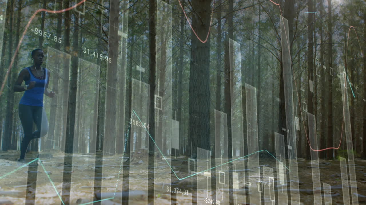 야외에서 달리는 운동선수와 함께 데이터 처리 애니메이션