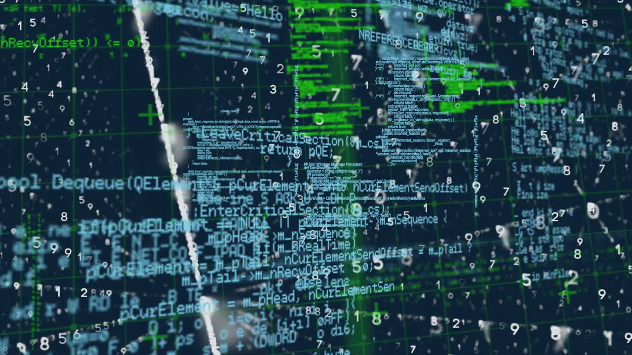 animation numérique du traitement des données sur le réseau de réseau sur fond bleu