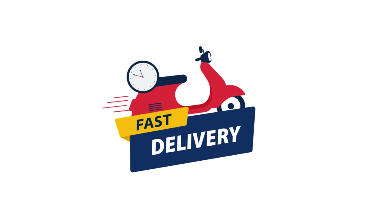 Animeret logo for hurtig levering med scooter og ur