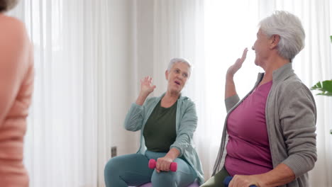 High-five,-yoga-class-or-senior-happy-people