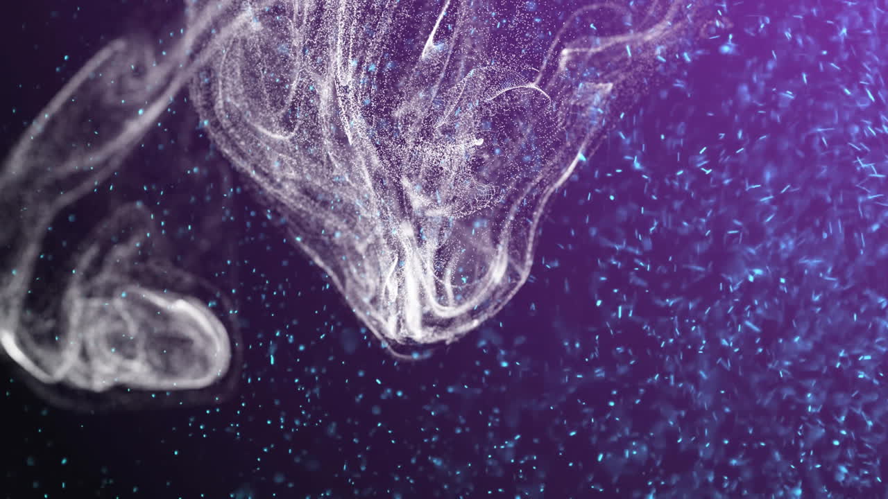 Animation of dynamic waves and snowfall against black background