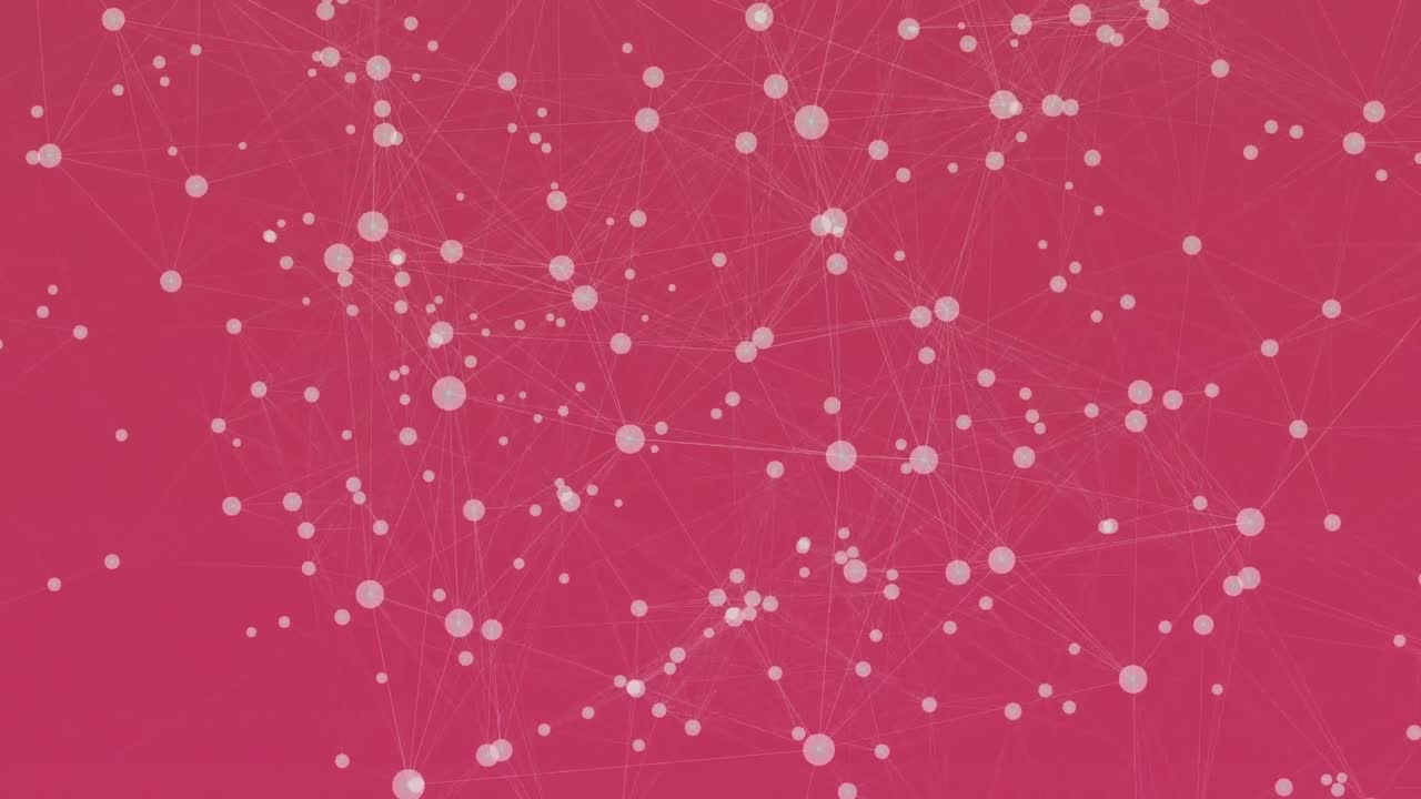 Animation of network of connections floating against pink background with copy space