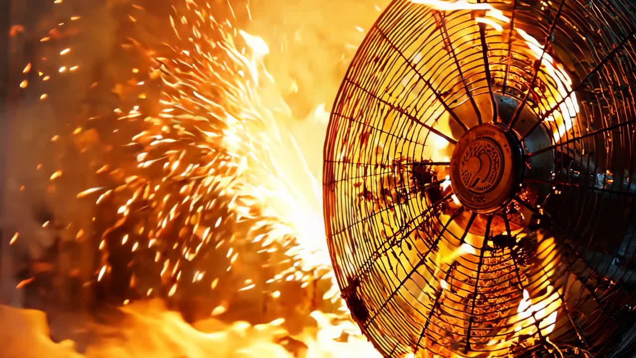 un ventilador que está sentado en la parte superior de un fuego