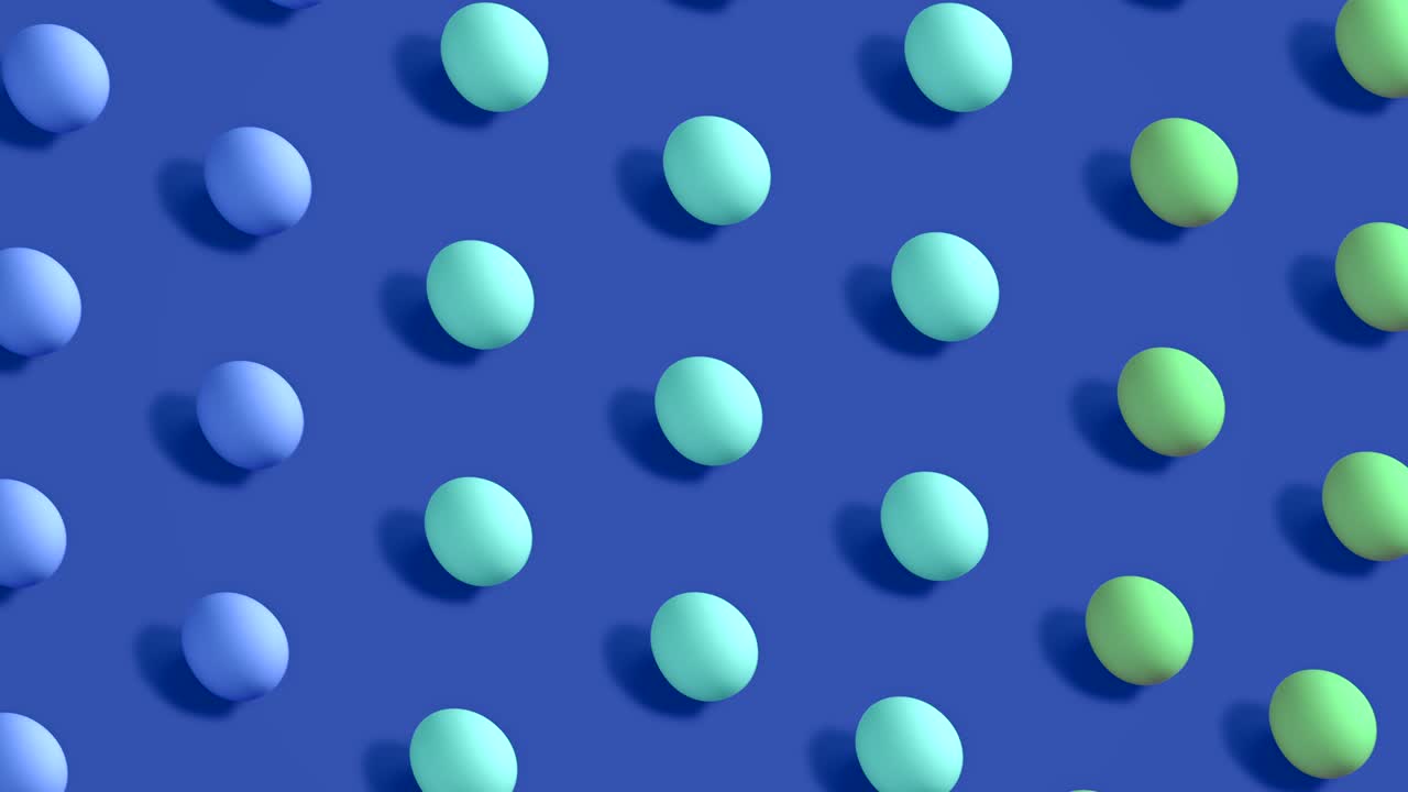 Colorful Easter Eggs rotating in rows in seamless loop on blue background