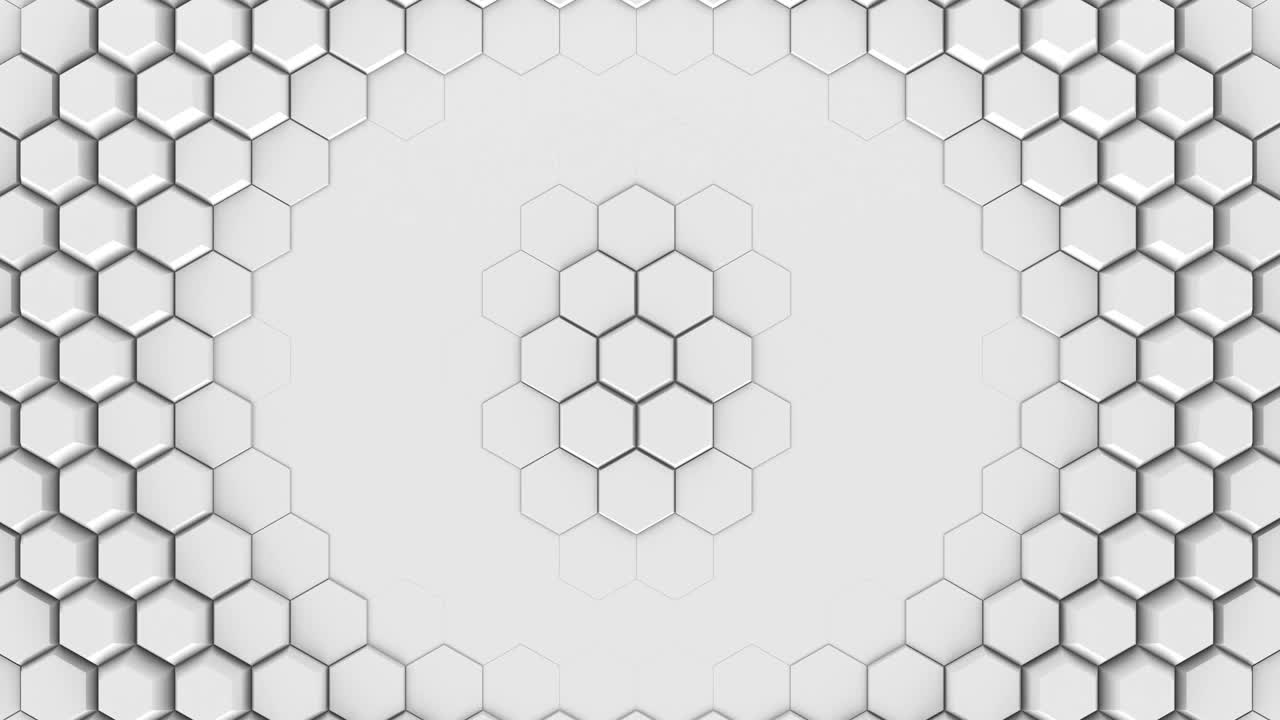 abstracto hexágonos blancos superficie geométrica, movimiento desde el centro, vibraciones de fondo.