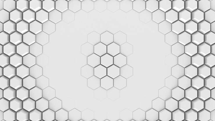 Abstrakte weiße Sechsecke geometrische Oberfläche, Bewegung aus der Mitte, Vibrationshintergrund.
