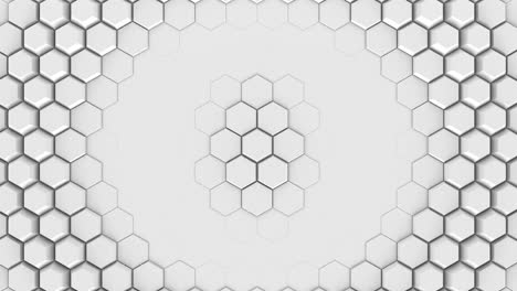 abstract white hexagons geometric surface, movement from the center, vibrations background.