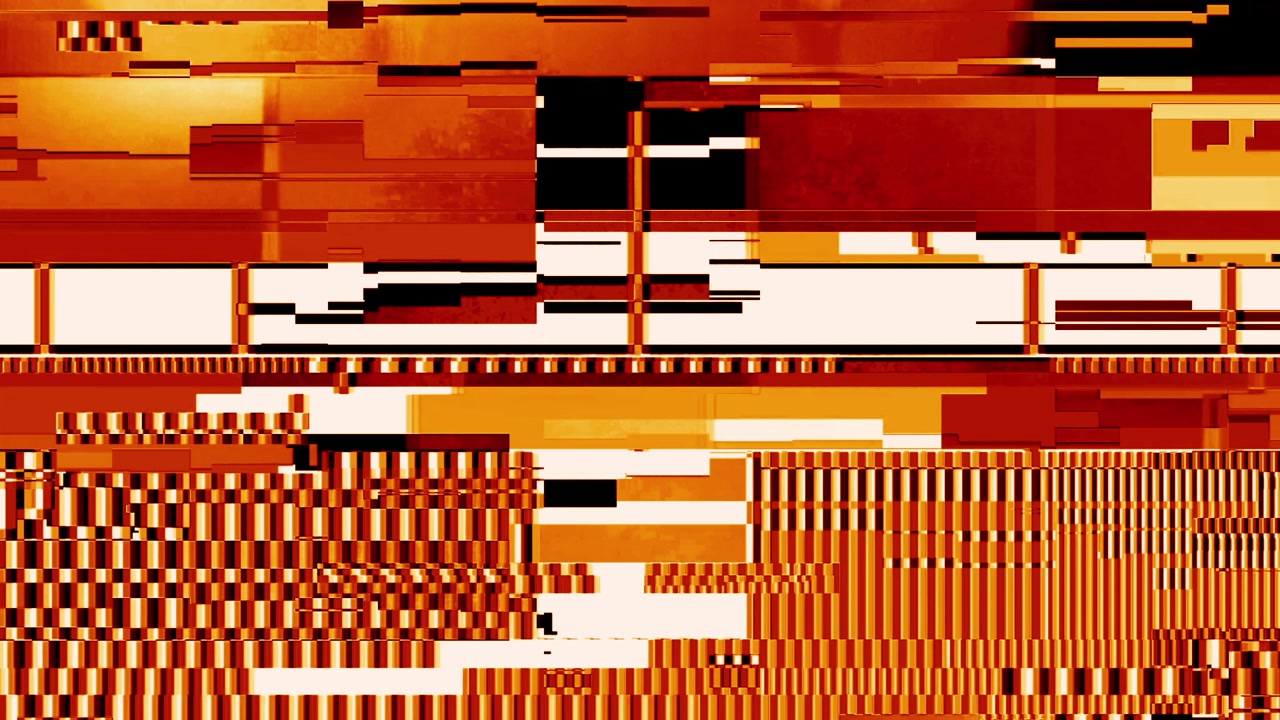 Digital Glitch Effect with Abstract Orange and White Patterns