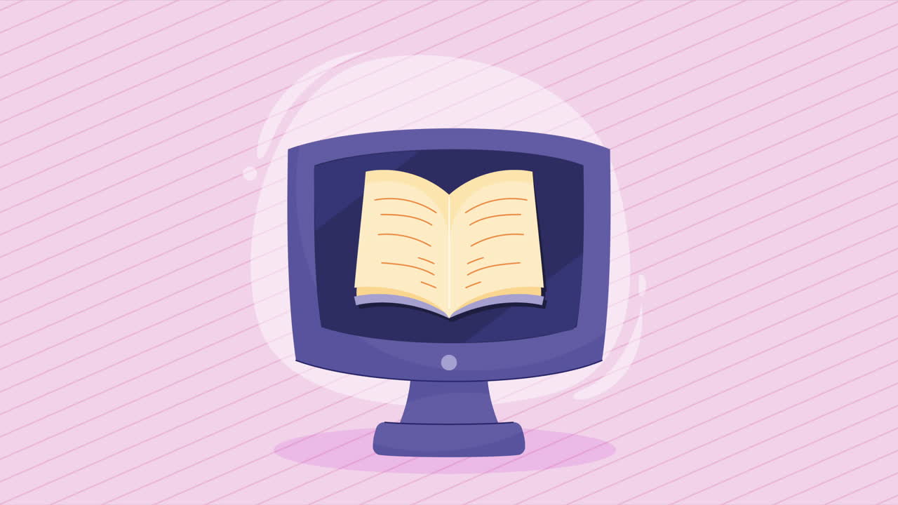 computadora de escritorio con animación de libros