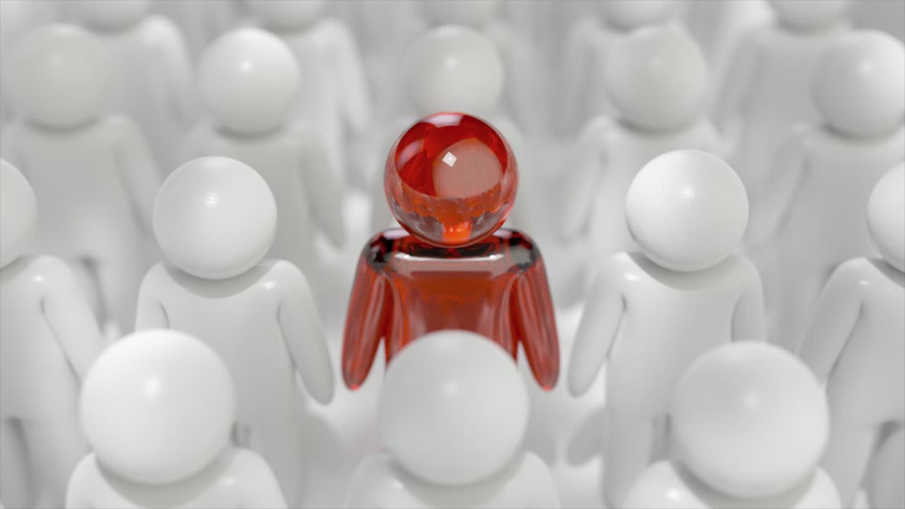 많은 색 그림들 사이에서 빨간색 그림