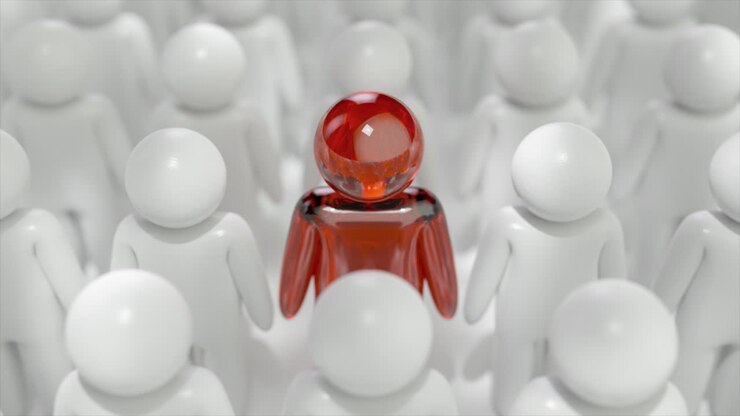 Red Figure Among Many White Figures