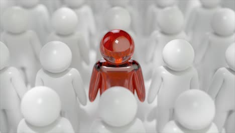 red figure among many white figures