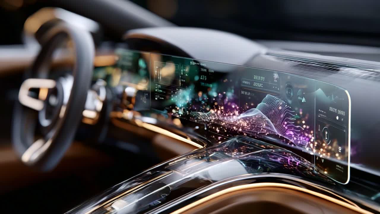 Futuristic Dashboard Display: A Cutting-Edge Automotive Interface Showcasing Advanced Technology, Data Visualization, and Enhanced Connectivity for Modern Vehicles