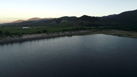 Chilean-vineyard-and-tranque-aerial-view-footages