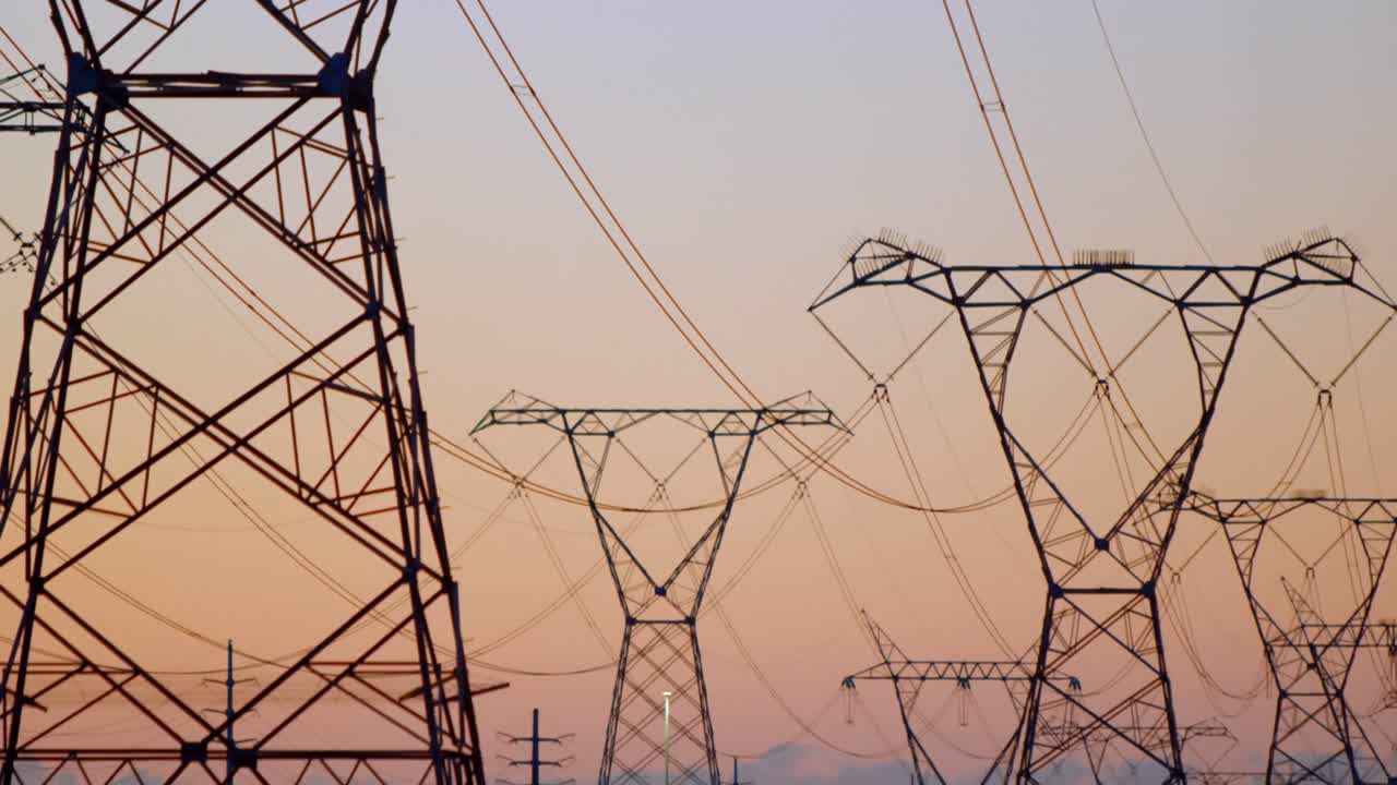 Animation of electricity poles at sunset