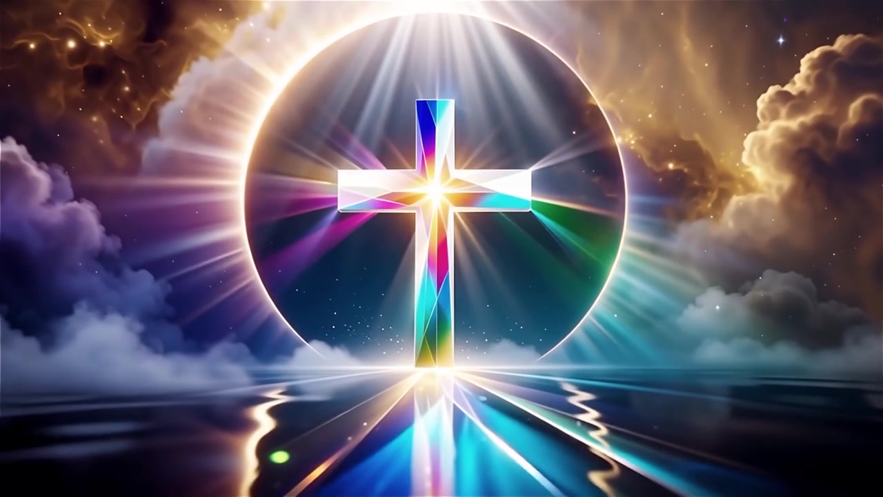 Croce Cristiana Luce Celestiale Sfondo per il Culto.
