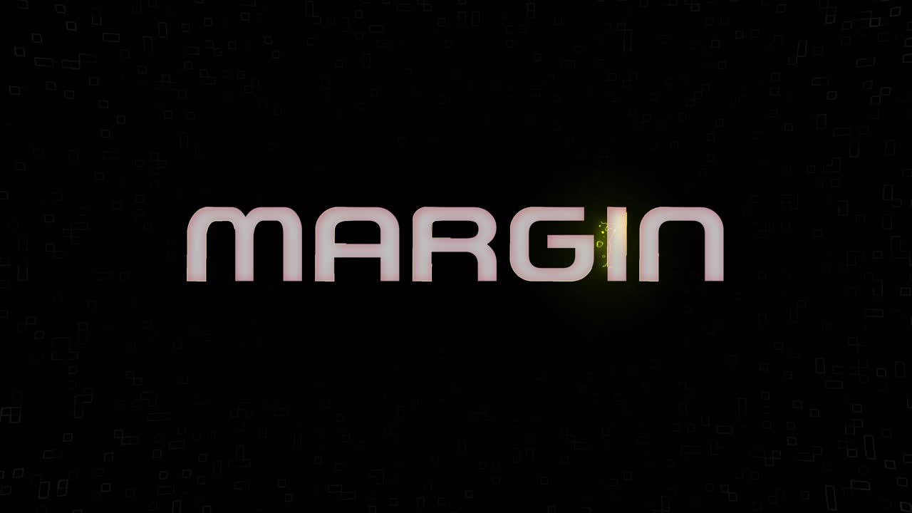 Grafik beranimasi MARGIN berkedip terelektrifikasi dalam warna putih kuning dan hitam