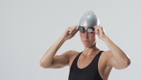 professional swimmer preparing for a race, with copy space